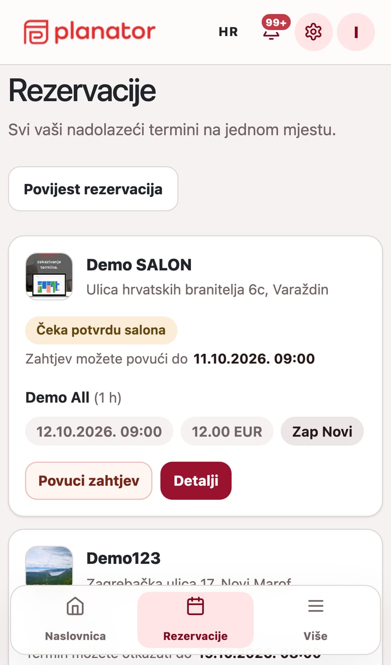 Rezervacije: termin koji čeka potvrdu salona i potvrđeni termin